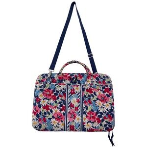 Vera Bradley Floral Quilted Laptop Bag Blue Multicolor Shoulder Strap Work Bag